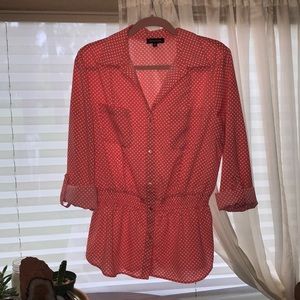 White Polka Dot Pink Button Up